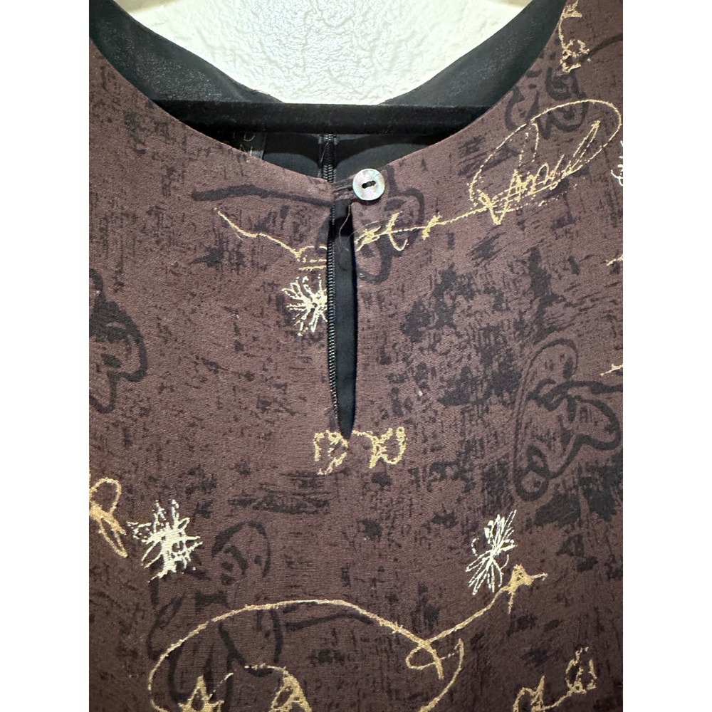 Sigrid Olsen Sport Brown Abstract Floral‎ Shift Dress Sleeveless Petite 4 90s - Picture 4 of 9